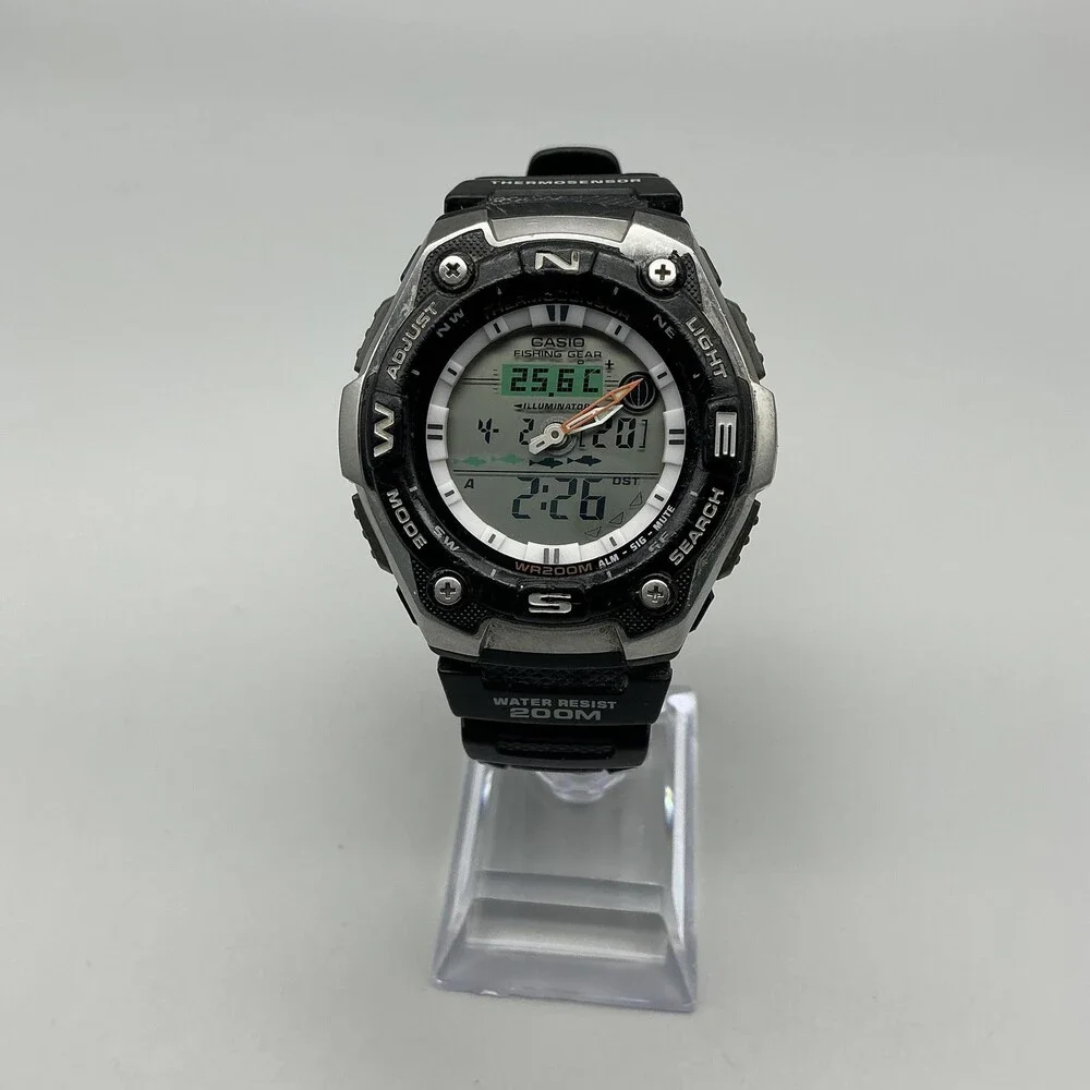 Casio 5056 AQW-101 Mens Watch 46mm Thermosensor Fishing World Time Illuminator